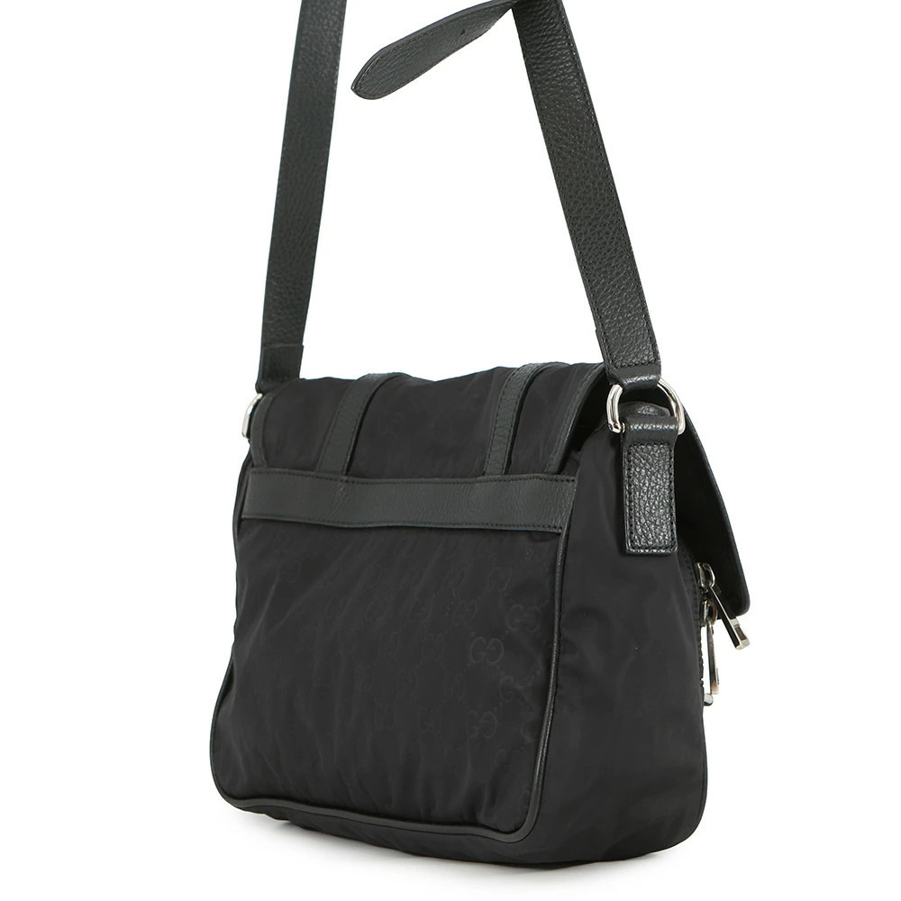 Gucci Black GG Shoulder Bag Leather Messenger Black
